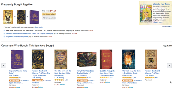 Screenshot of Amazon's page displaying a series of books,  expertly using upsells and cross-sells to increase the basket size of its customer and get the sale.