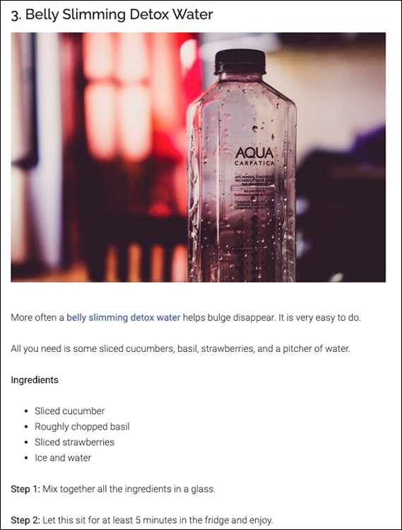 An excerpt of a list post of detox water recipes from DIY Projects created in a blog.