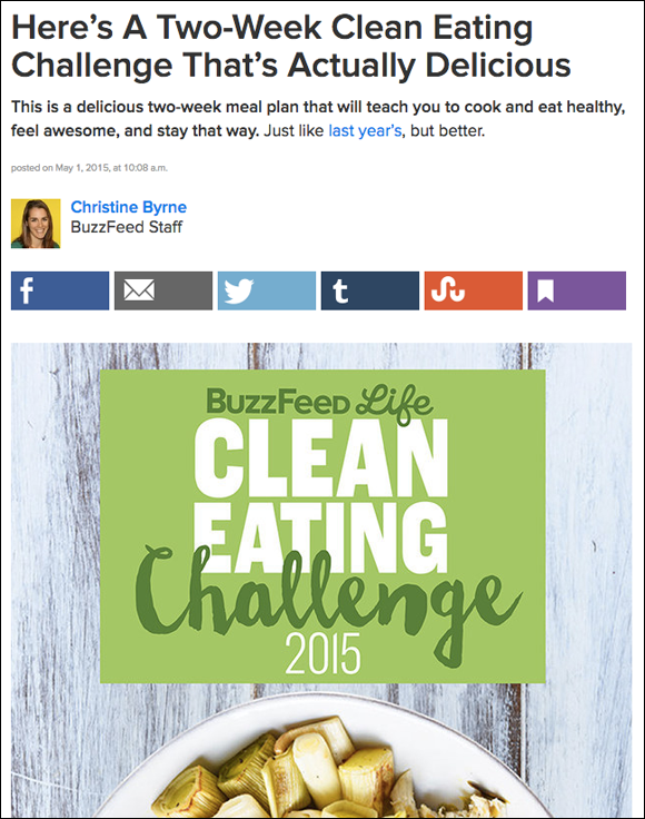 A blog post by BuzzFeed creating a challenge post - a two-week eating challenge that's actually delicious.