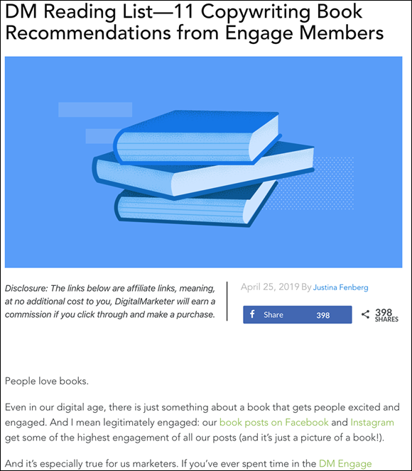 An example of a list post from DigitalMarketer - 11 copywriting book recommendations from engage members.