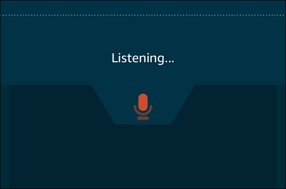 Screenshot displaying the text “Listening…” on the screen to issue a voice command using the Fire TV mobile app.