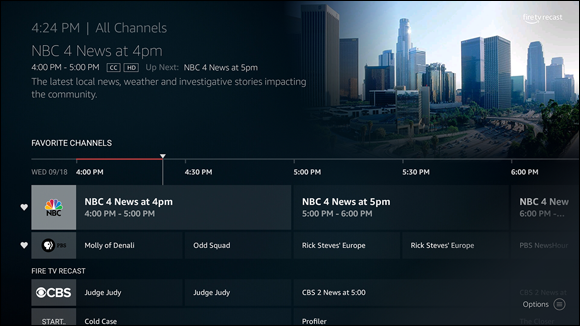Screenshot displaying over-the-air channels marked as favorites that appear in the Favorite Channels list.