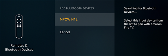 Screenshot of the Add Bluetooth Devices screen displaying the “MPOW H12” device, which is a pair of headphones, to be paired.