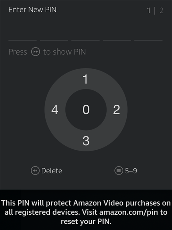 Screenshot displaying numbers that indicate which buttons to press on the navigation ring to enter your PIN.