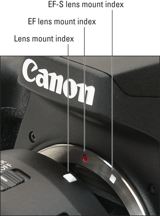Photo illustration of the steps showing how to align the mounting index on the lens with the one on the camera body.