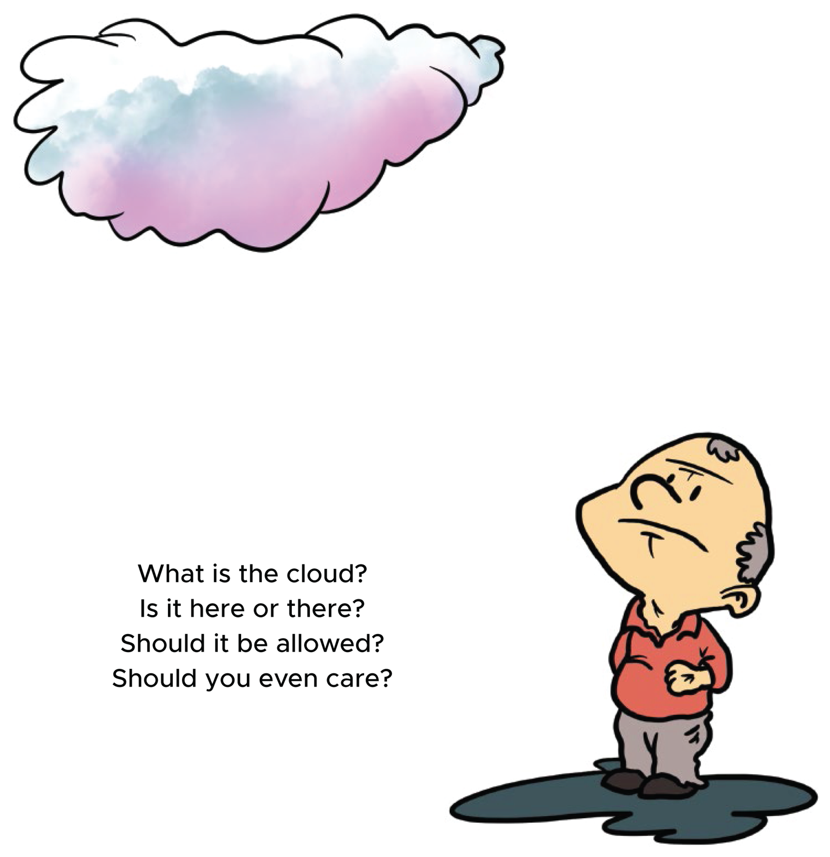 Cartoon illustration of a man looking at the clouds.
