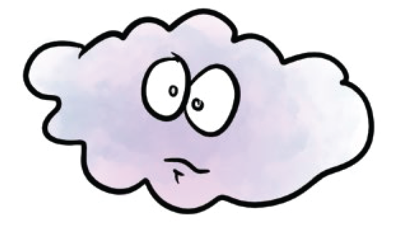 Cartoon illustration of an animated cloud with eyes and mouth.