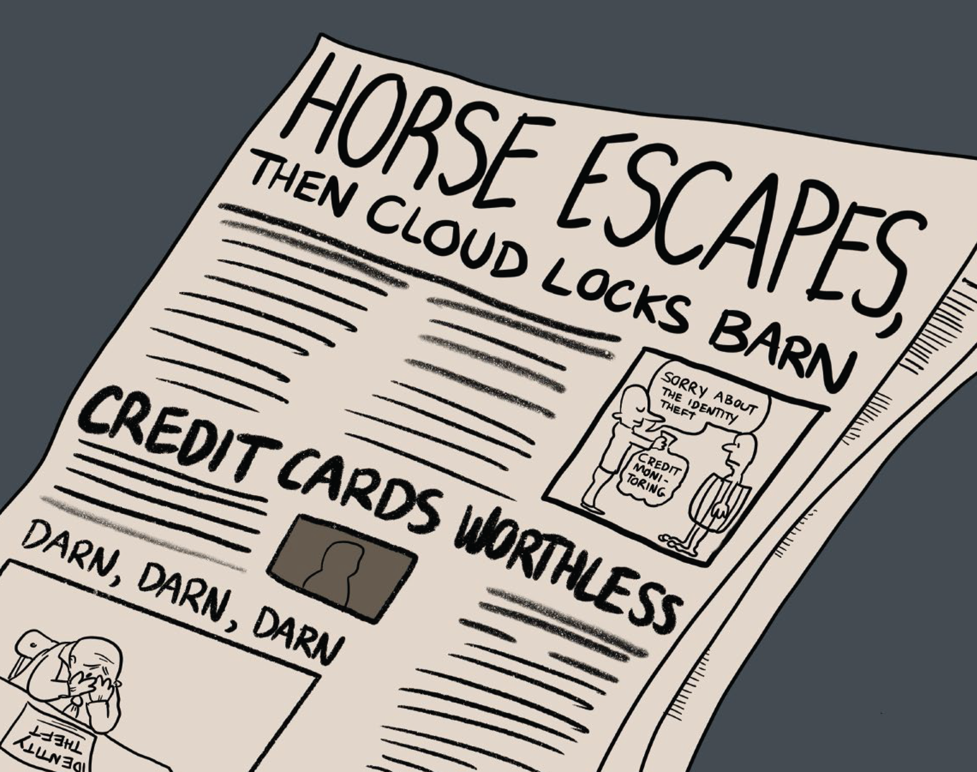 Cartoon illustration of a newspaper displaying the news about the escape of a horse.
