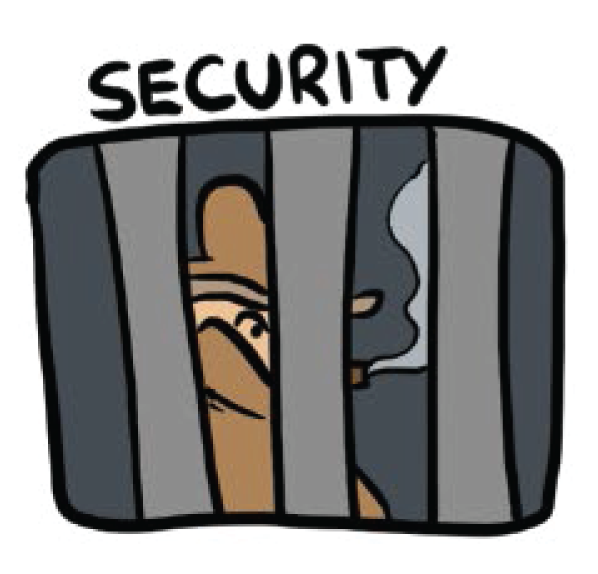 Cartoon illustration of a hacker being trapped in a jail.