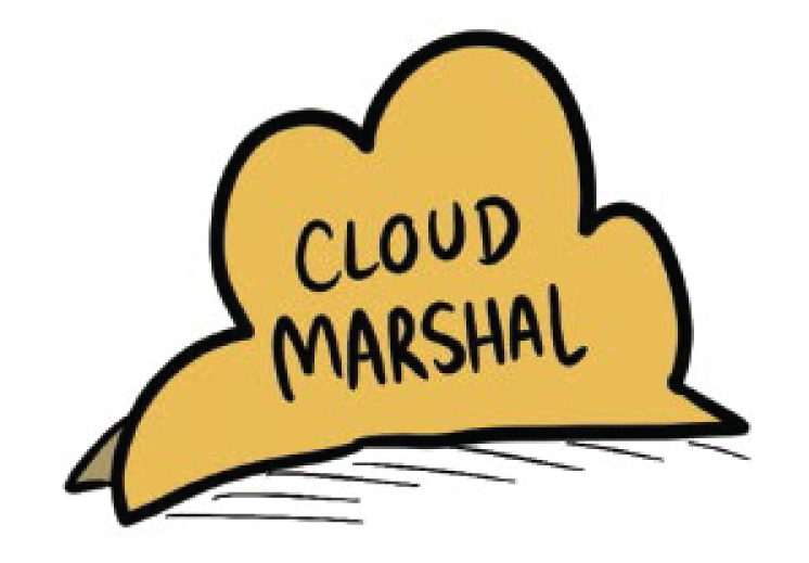 Cartoon illustration of a cloud with the caption cloud marshal.