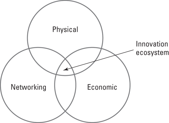 Schematic illustration of the Venn diagram representing innovation ecosystem.
