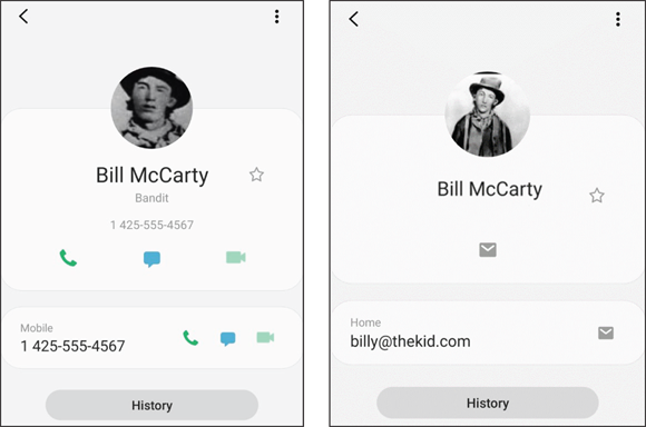 Screenshots displaying two contacts for the same person on the mobile screen.