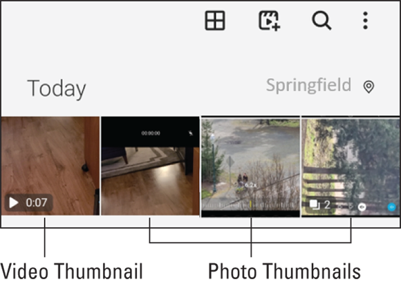 Screenshot of the Gallery application depicting a video and displaying the video thumbnail and photo thumbnails.