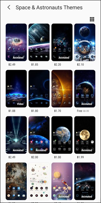 Screenshot of a mobile screen depicting different space and astronaut theme wallpaper sample images.