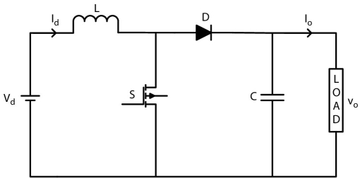 Circuit diagram of a boost converter.