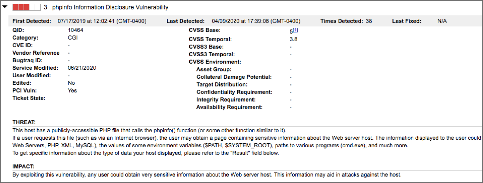 Snapshot of a type of service which is used to run a vulnerability scan of a server.