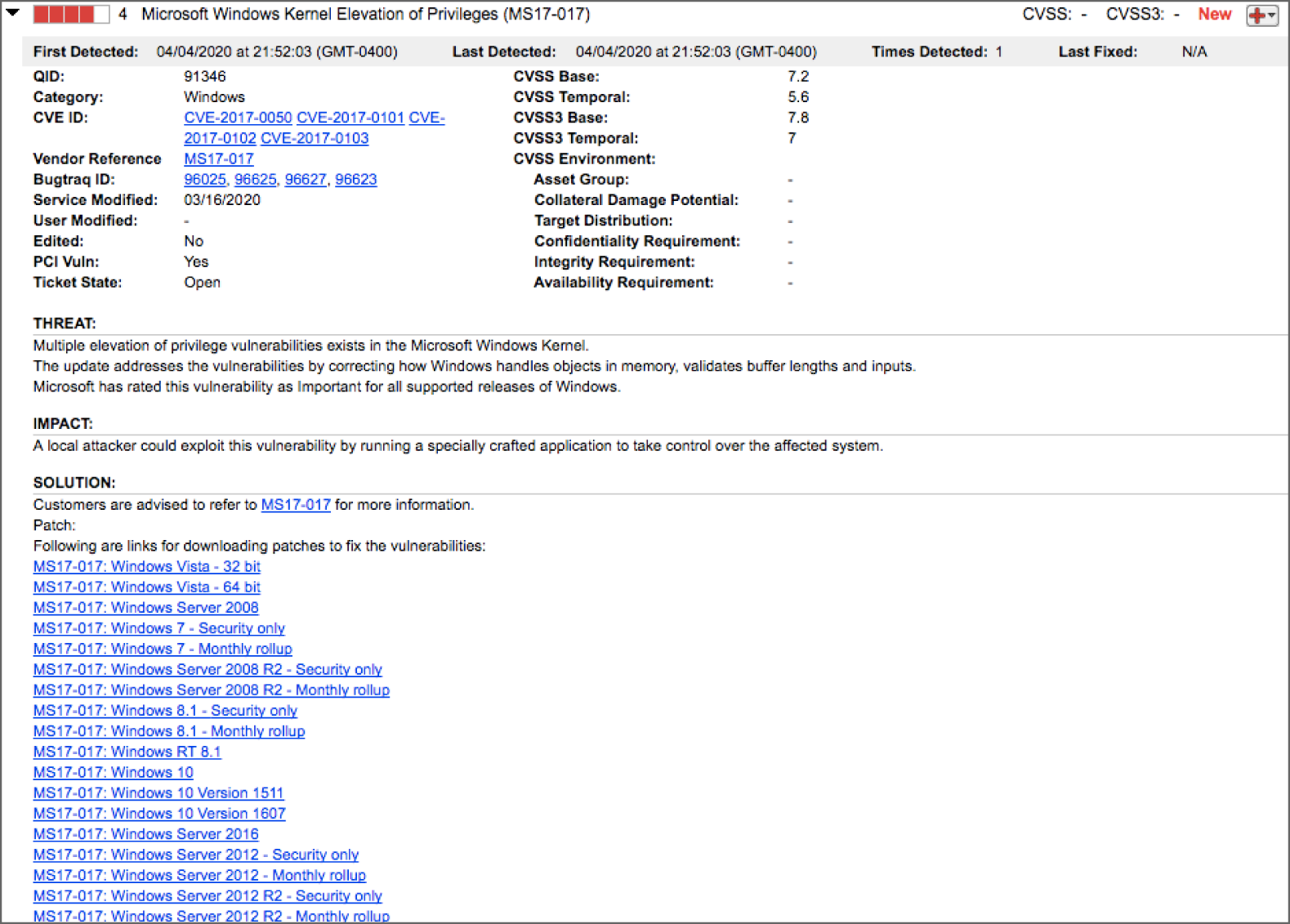 Snapshot of the vulnerability report running in the data center using a bare-metal hypervisor.