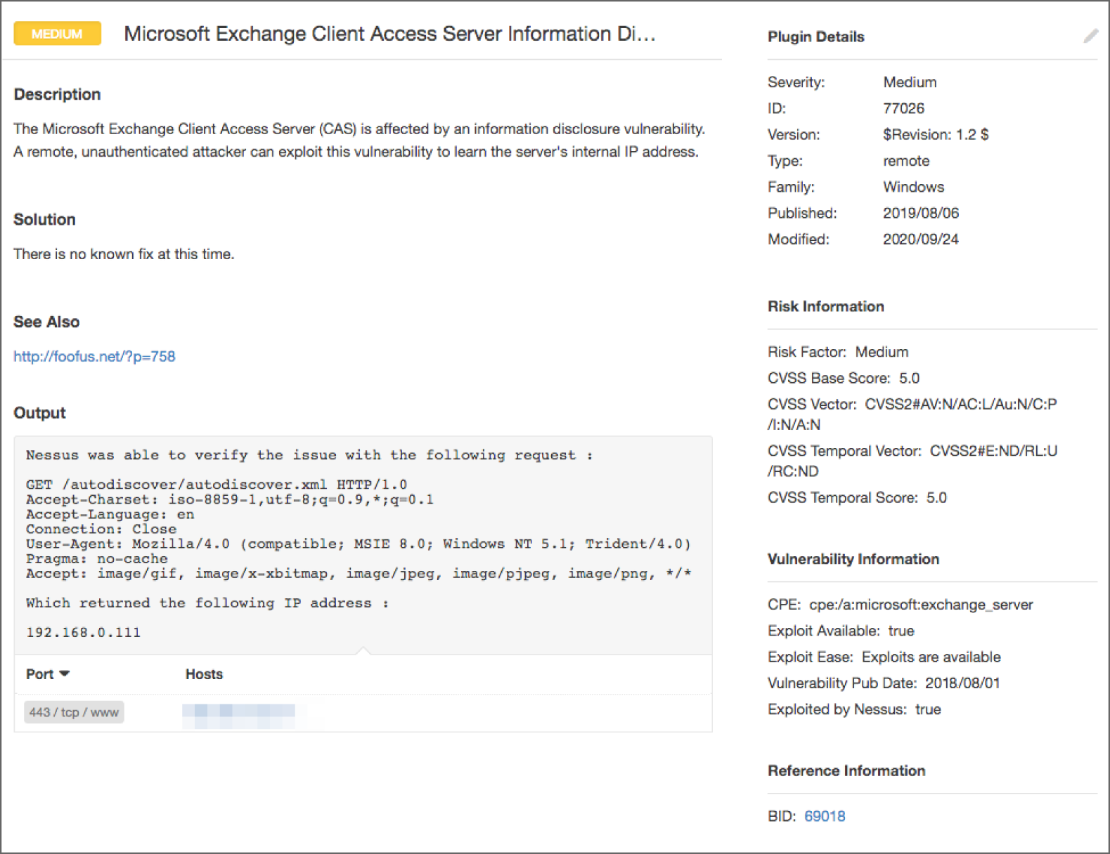 Snapshot of the result obtained from scanning the organization's mail server.