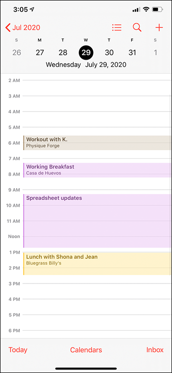 Screen capture depicting Calendar in iPhone.