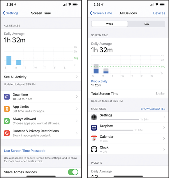Screen captures depicting Accessing the Screen Time Features across all devices.