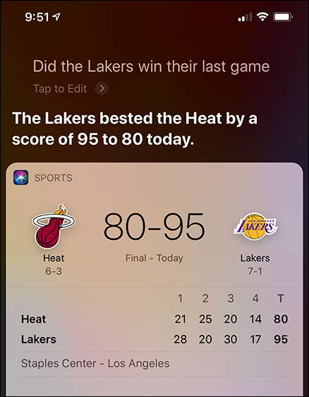 Screen capture depicting Finding Information About Sports by Siri.