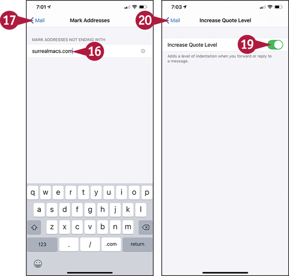 Screen captures depicting Controlling How Your E-Mail Appears with 16 to 19 marked.