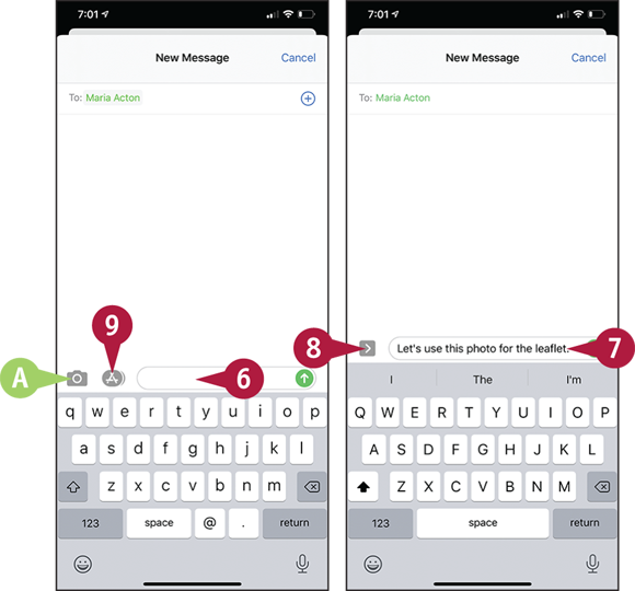 Screen captures depicting Sending Text and Multimedia Messages with 6 to 9 marked.