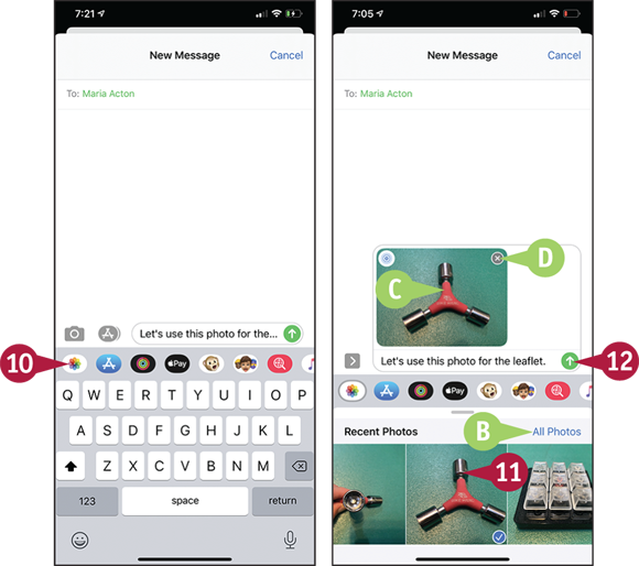 Screen captures depicting Sending Text and Multimedia Messages with 10 to 12 marked.