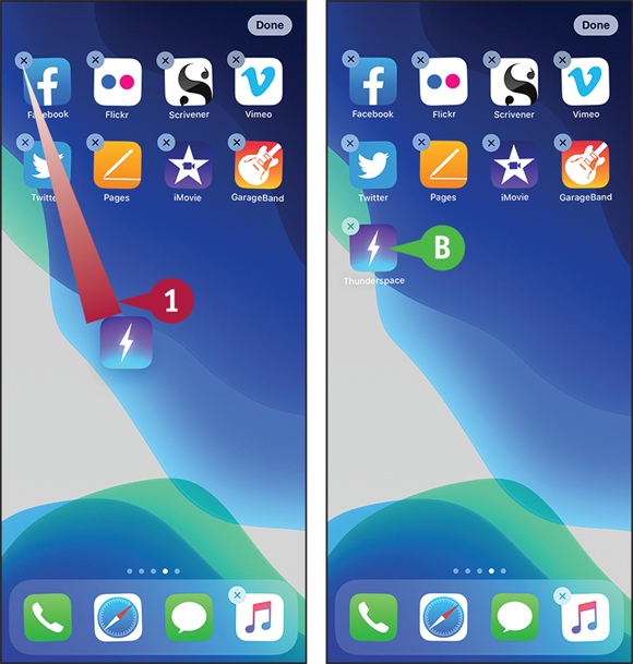 Screen captures depicting Moving an Icon Within a Home Screen.