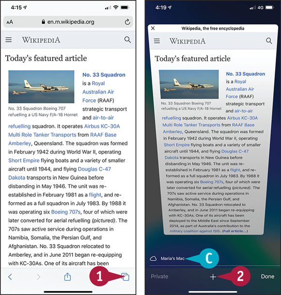 Screen captures depicting Opening Multiple Pages and Navigate with 1 to 2 marked.