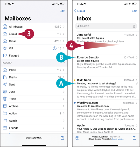 Screen captures depicting Opening Mail and Move a Single Message to a Folder.
