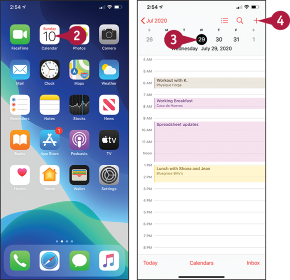 Screen captures depicting Creating New Events in Your Calendars with 2 to 4 marked.