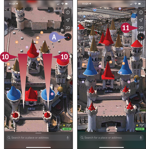 Screen captures depicting Finding Directions with Maps with 10 to 11 marked.