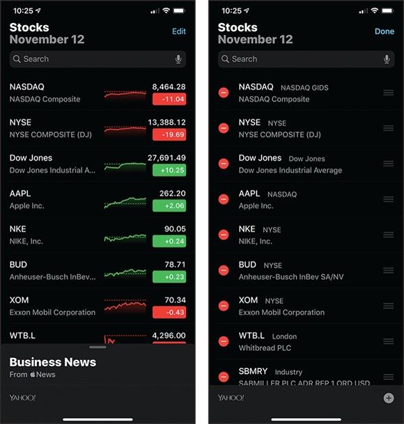Screen captures depicting Using the Stocks App.