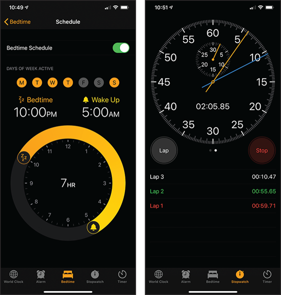 Screen captures depicting Using the Clock App with Schedule screen.