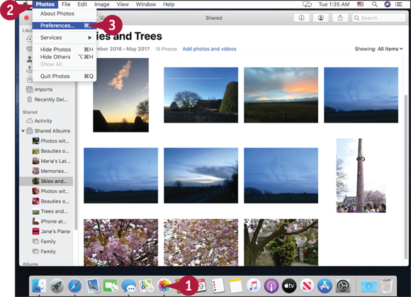“Screen capture depicting Setting Your Mac to Uploading Photos to Your Photo Stream with 1 to 3 marked.”