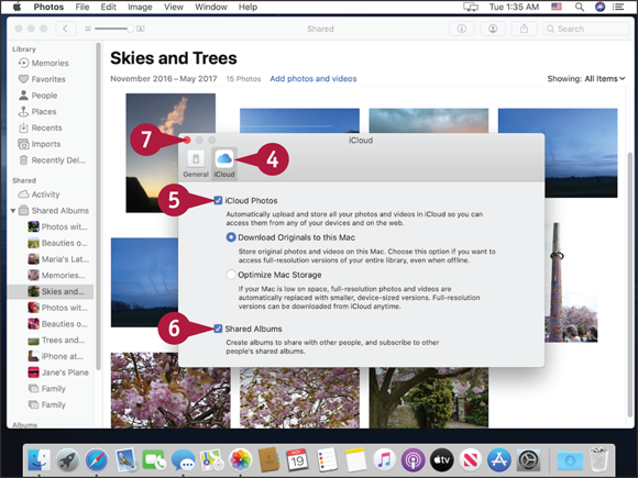 “Screen capture depicting Setting Your Mac to Uploading Photos to Your Photo Stream with 4 to 7 marked.”