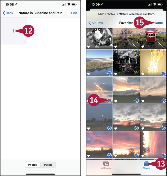 Screen captures depicting Sharing Your Shared Albums with 12 to 15 marked.