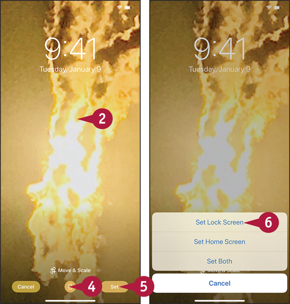 Screen captures depicting Assigning a Photo to a Contact with 2, 4 to 6 marked.