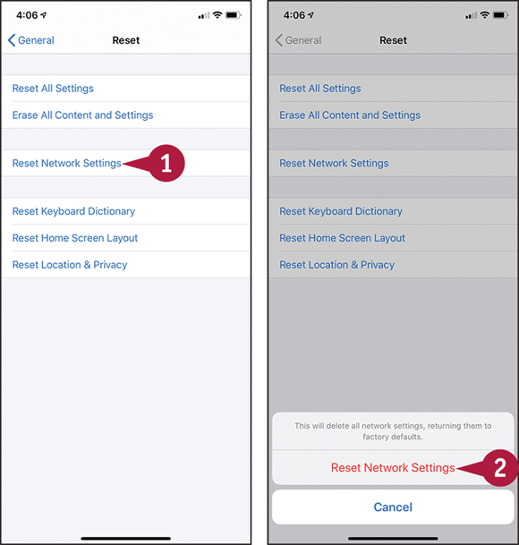 Screen captures depicting Resetting Your Network Settings.