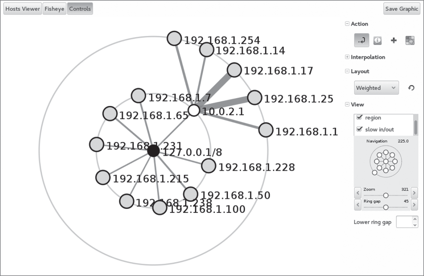 Schematic illustration of the Zenmap topology view.