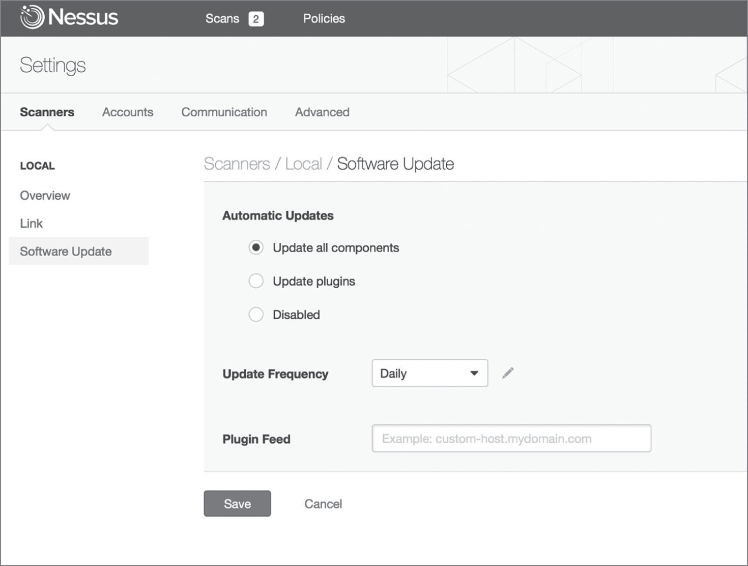 Snapshot of Nessus Automatic Updates.