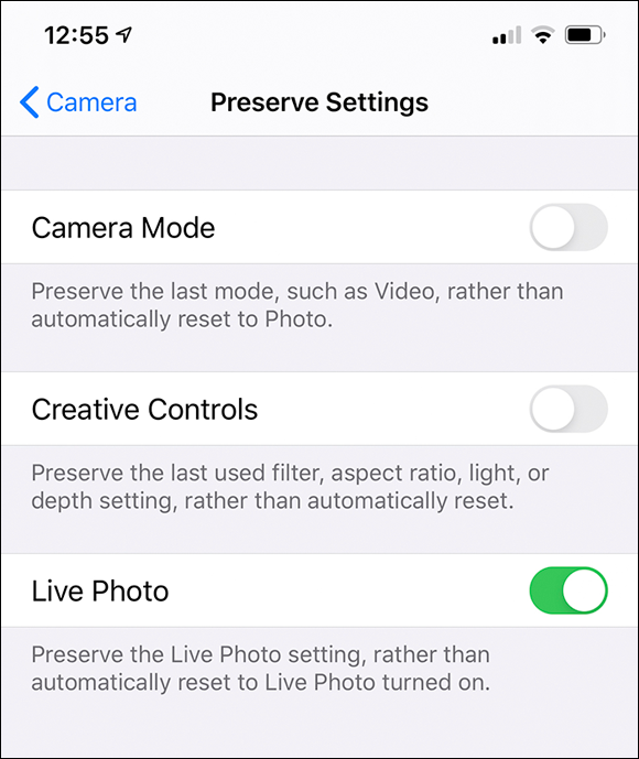 Snapshot of tapping the Live Photo toggle.