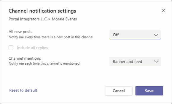 Snapshot of setting channel notifications.