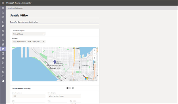 Snapshot of adding a location for a phone number in the Teams Admin Center.