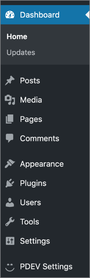 Screenshot of a custom registered menu that appears within the WordPress Dashboard’s left menu.