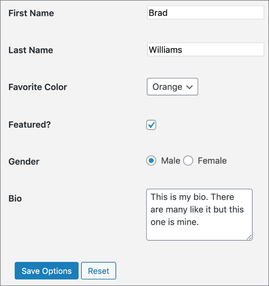 Screenshot of a form-table that is used on all WordPress admin dashboard forms, including every Settings page, a useful class when creating any type of options in the plugin.