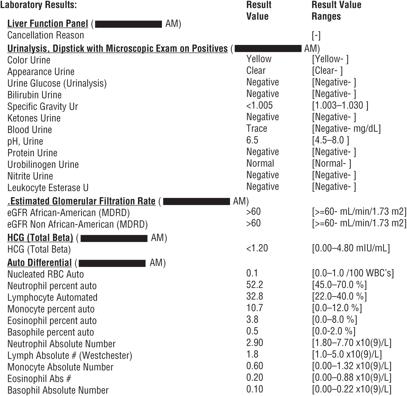 An illustration of the blood test results showing normalcy, part A.