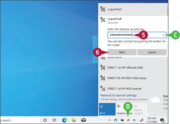 Snapshot of entering the network security key.