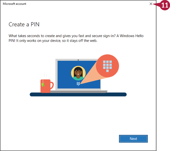 Snapshot of Windows creating a PIN with the user's account.